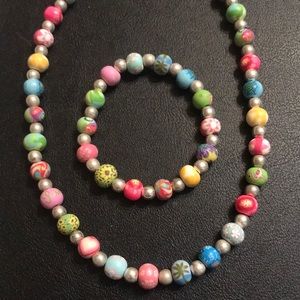 CLAY & STERLING SILVER BEADED NECKLACE & BRACELET